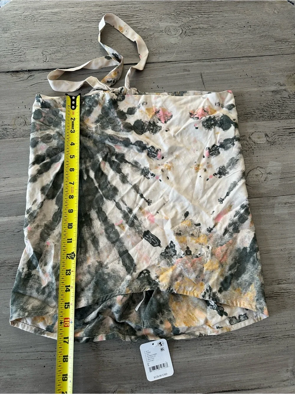 Free People Tie-Dye Wrap Crop Top in Cream, Black, Yellow, Pink